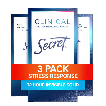 Secret Clinical Strength Antiperspirant And Deodorant Women Invisible Solid Stress Response, 1.6 Oz (Pack Of 3)(Packaging May Vary)