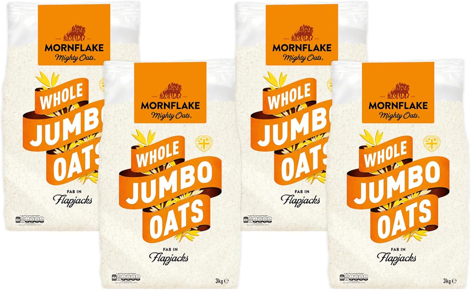 Mornflake - Jumbo Oats 12X 500G 100% Wholegrain Rolled Oats All Natural Ingredients, High In Fibre. Perfect For Breakfast Porridge Oats, Overnight Oats & Flapjacks. Suitable For Vegan Diet