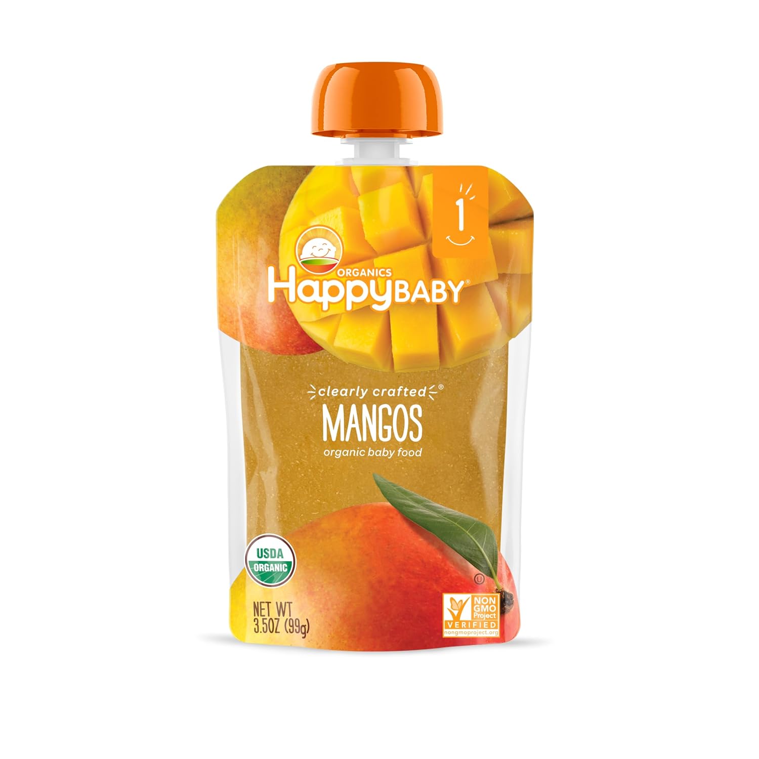 Happy Baby Organics Clearly Crafted Stage 1 Baby Food Mangos, Resealable Baby Food Pouches, Fruit & Veggie Puree, Organic Non-GMO Gluten Free Kosher, 3.5 Ounce Pouch (Pack of 16) : Baby