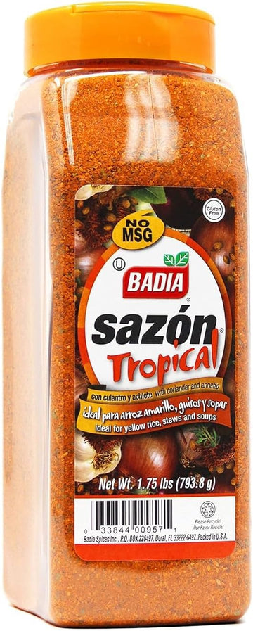 Badia Sazon Tropical With Coriander And Annatto (Amber) 793.8G (1.75 Lbs) - Ideal For Yellow Rice, Stews And Soups