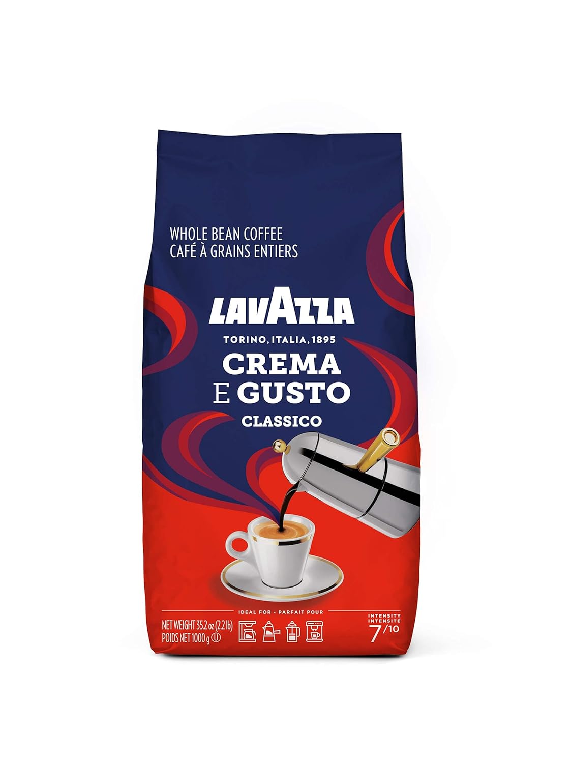 Lavazza Crema E Gusto Whole Bean Coffee 1 Kg Bag, Authentic Italian, Blended And Roasted In Italy, Full-Bodied, Creamy Dark Roast With Spices Notes