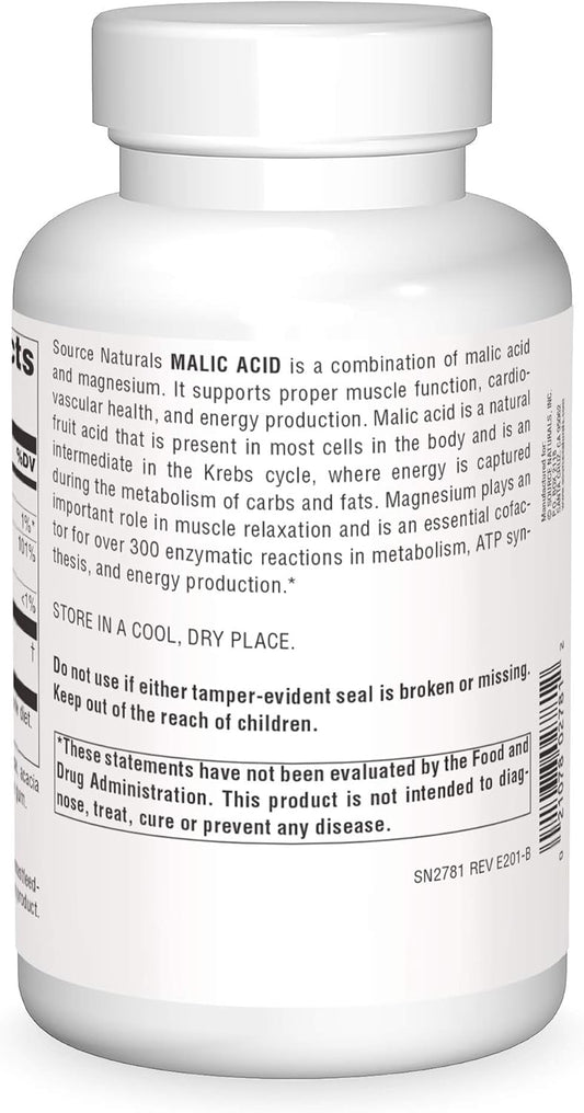 Source Naturals Malic Acid, Supports Muscles And Energy Production*, 2,500 Mg - 240 Tablets
