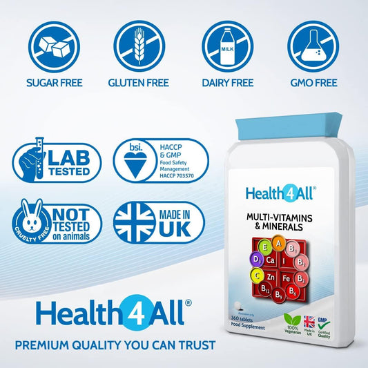 Health4All Multivitamins & Minerals One A Day 360 Easy To Swallow Tablets, 1 Year Supply, 100% Rda Daily Essential Nutrients For Men & Women, Supports Energy, Immunity & Overall Health | Made In Uk