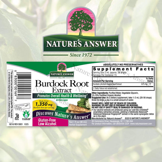 Nature'S Answer Burdock Root With Organic Alcohol 1Oz Extract | Promotes Overall Well-Being | Gluten Free, Non-Gmo, Vegan, No Preservatives Or Artificial Flavors | Single Count