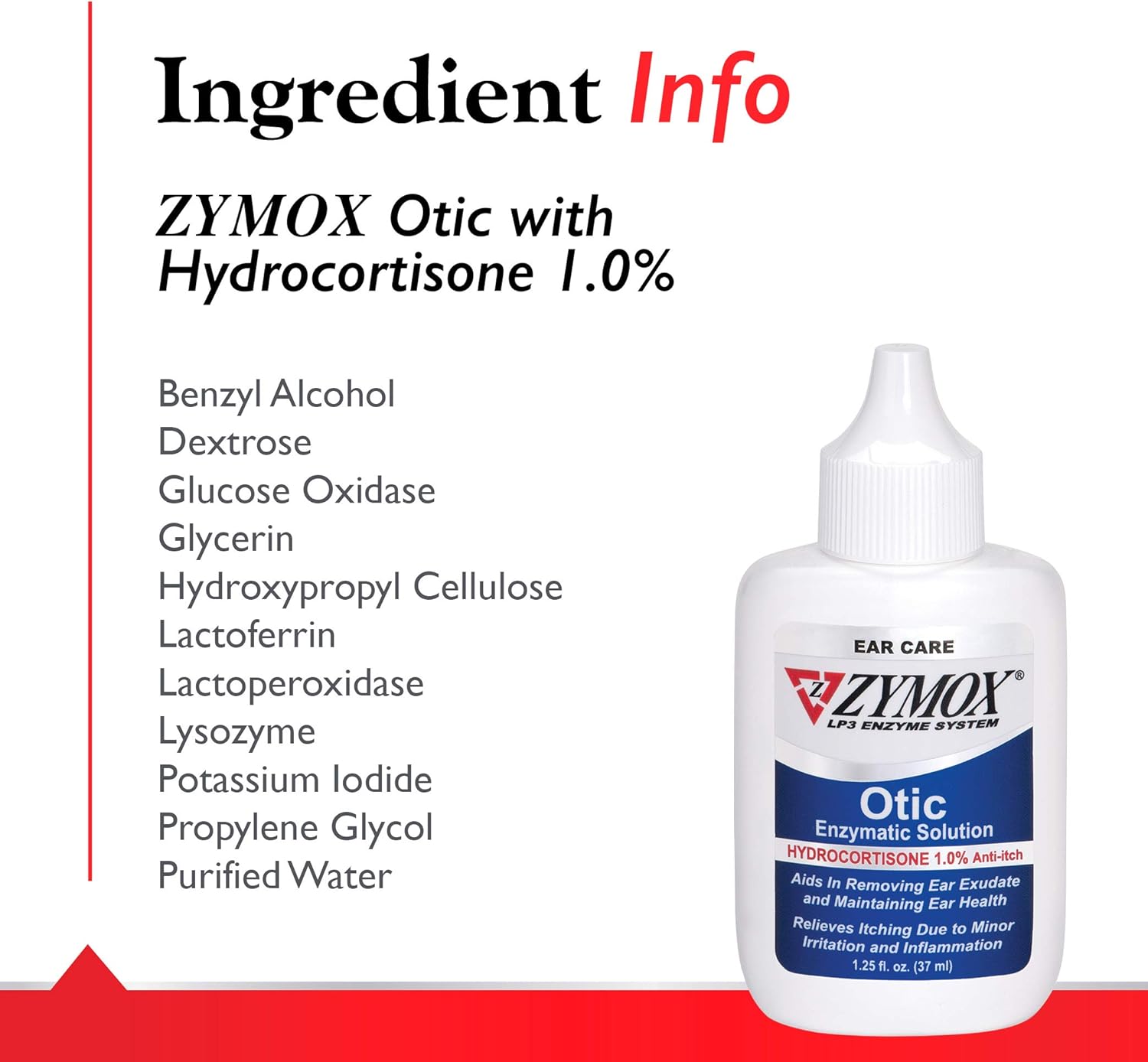 Zymox Otic Enzymatic Solution for Dogs and Cats to Soothe Ear Infections with 1% Hydrocortisone for Itch Relief, 1.25oz : Pet Ear Cleaners : Pet Supplies