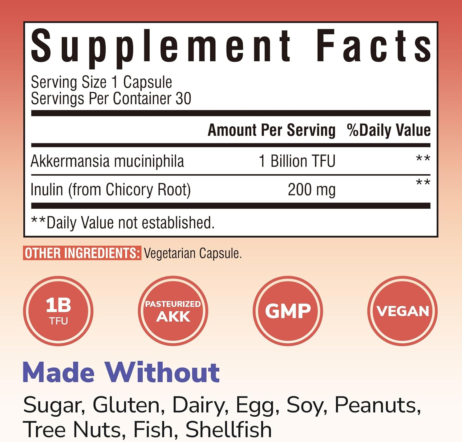 Vitalibre Akkermansia Muciniphila Probiotic 1 Billion Tfu, W/Natural Prebiotic Inulin, Naturally Increases Glp-1, Healthy Digestion & Metabolism, Probiotic Supplement For Women & Men, 30 Capsules : Health & Household