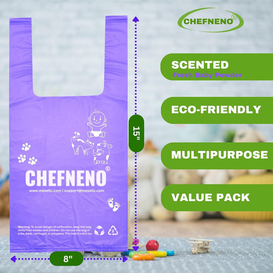 Disposable Baby Diaper Bags (500 Bags) Fresh Powder Scented Easy Tie Handles Epi Eco-Friendly Diaper Disposable Sacks Dog Poop Bags Cat Litter Waste Bags (Fresh Powder, 500 Ct.)