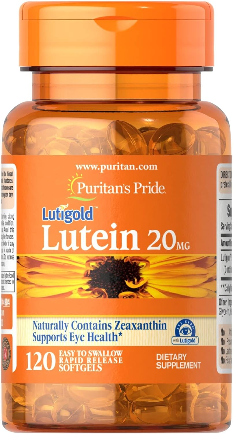 Puritan'S Pride Lutein 20 Mg With Zeaxanthin Softgels, Supports Eye Health, 120 Count