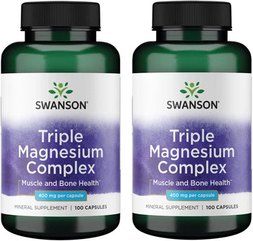 Swanson Triple Magnesium Complex - 100 Capsules, 400Mg Each (2 Pack)