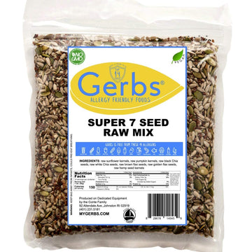 GERBS Raw Super 7 Seed Snack Trail Mix 14oz. | Top 14 Food Allergy Free | Resealable Bulk Bag | Made in USA | Raw Pumpkin Sunflower (Black & White) Chia Hemp (Brown & Golden) Flax Seeds | Gluten Free