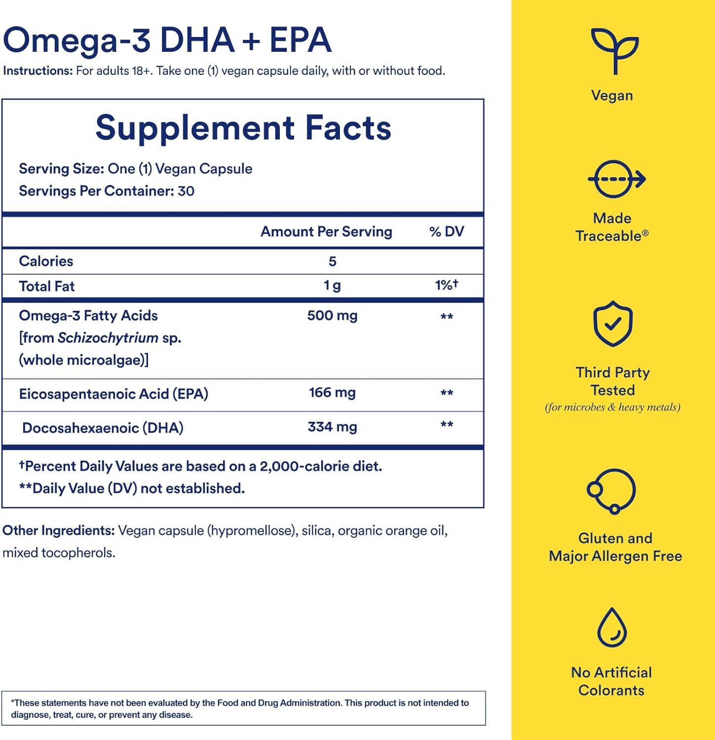 Ritual Omega 3 - Vegan - Science-Backed Dose of DHA & EPA Fatty Acids in 2:1 Ratio, Bioavailable, Brain and Heart Health Support, Minimal Burp-Back, Sustainably Sourced Microalgae, 30 Day Supply : Health & Household