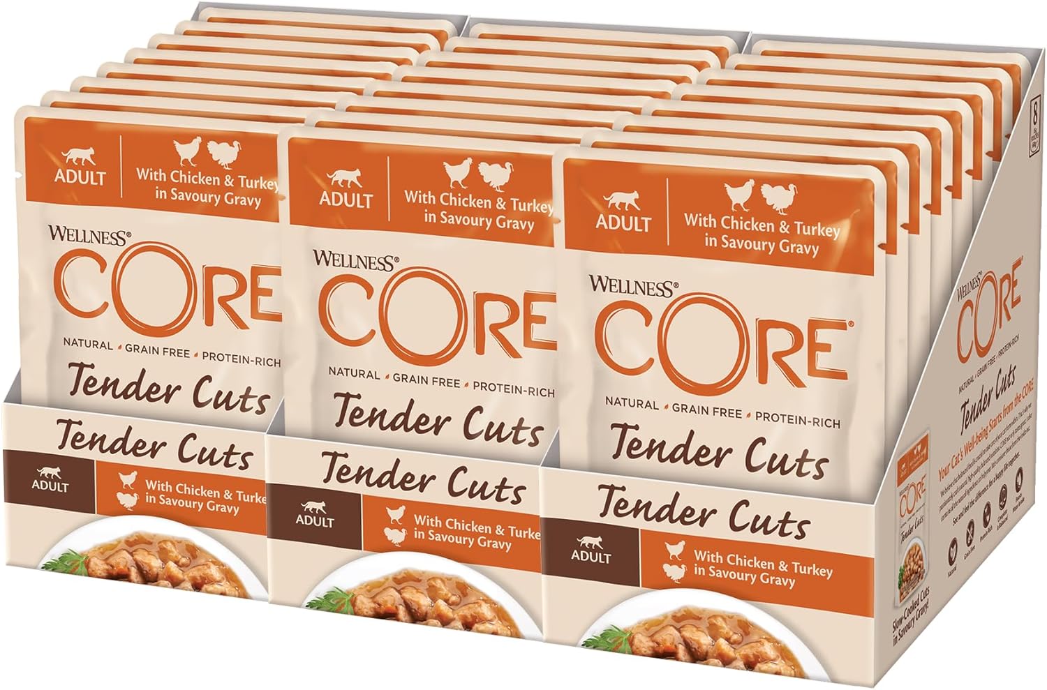 Wellness CORE Tender Cuts, Wet Cat Food, Cat Food Wet with Tender Pieces in Sauce, Grain Free, High Meat Content, Chicken & Turkey, 24 x 85 g?10665