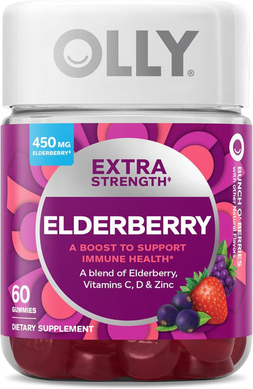 Olly Extra Strength Elderberry Gummies, Immune Support, 450Mg Elderberry, Vitamin C, D And Zinc, Berry - 60 Count