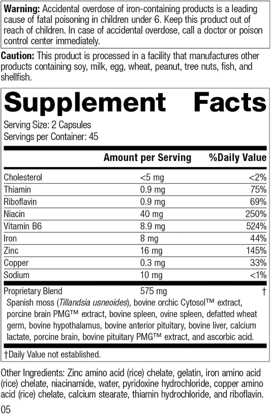 Standard Process Neuroplex - Whole Food Nervous System Supplements, Brain Health And Brain Support With Thiamin, Spanish Moss, Riboflavin, Calcium Lactate, Vitamin B6, Niacin, And More - 90 Capsules