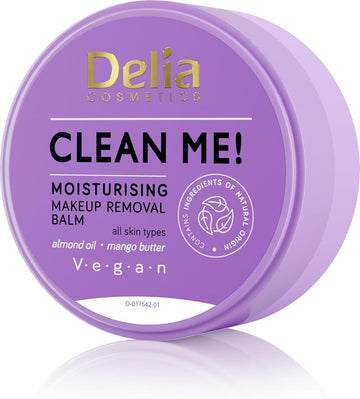 Delia Cosmetics - Clean Me - Face And Eye Makeup Removal Balm - All Skin Types - Almond Oil, Cocoa Butter, Mango Butter - Cleans, Removes Make-Up, Moisturizes - Vegan Cosmetic - 40G