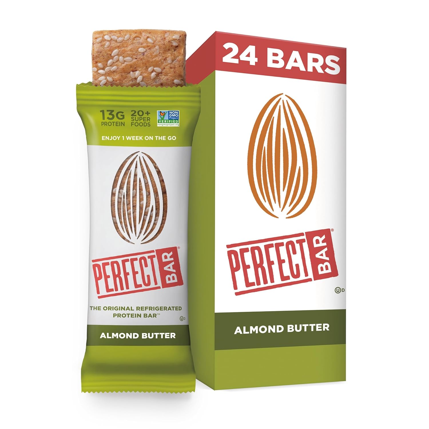 Perfect Bar Original Refrigerated Protein Bar, Almond Butter, 2.5 Ounce Bar, 8 Count (Pack Of 3)