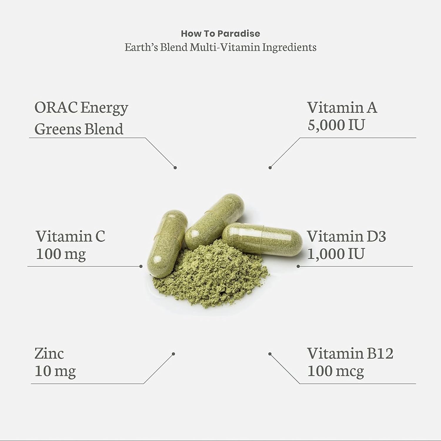 Paradise Herbs - Earth’s Blend® Superfood Multivitamin No Iron - Orac Energy Greens + Nature's C + Minerals + Probiotics + Adaptogens + Herbs | Help Support Overall Whole System Health - 60 Count : Health & Household