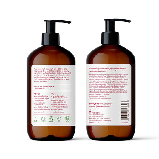 Everyone Liquid Hand Soap, 12.75 Ounce (Pack Of 3), Ruby Grapefruit, Plant-Based Cleanser With Pure Essential Oils (Packaging May Vary)