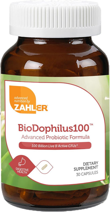 Zahler Biodophilus100, All Natural Advanced Probiotic Acidophilus Supplement, Promotes Digestive Health, 100 Billion Live Cultures And Intestinal Flora Per Serving, Certified Kosher,30 Capsules