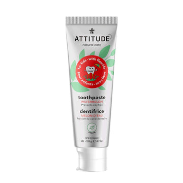 ATTITUDE Toothpaste with Fluoride, Prevents Tooth Decay and Cavities, Vegan, Cruelty-Free and Sugar-Free, Watermelon, 4.2 Oz