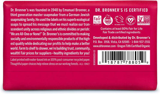 Dr. Bronner's - Pure-Castile Bar Soap (Rose, 5 ounce, 6-Pack) - Made with Organic Oils, For Face, Body and Hair, Gentle and Moisturizing, Biodegradable, Vegan, Cruelty-free, Non-GMO