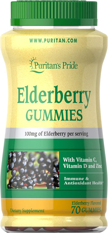 Puritan's Pride Elderberry Gummy with Vitamin C, D & Zinc, Supports The Immune System, 70 ct