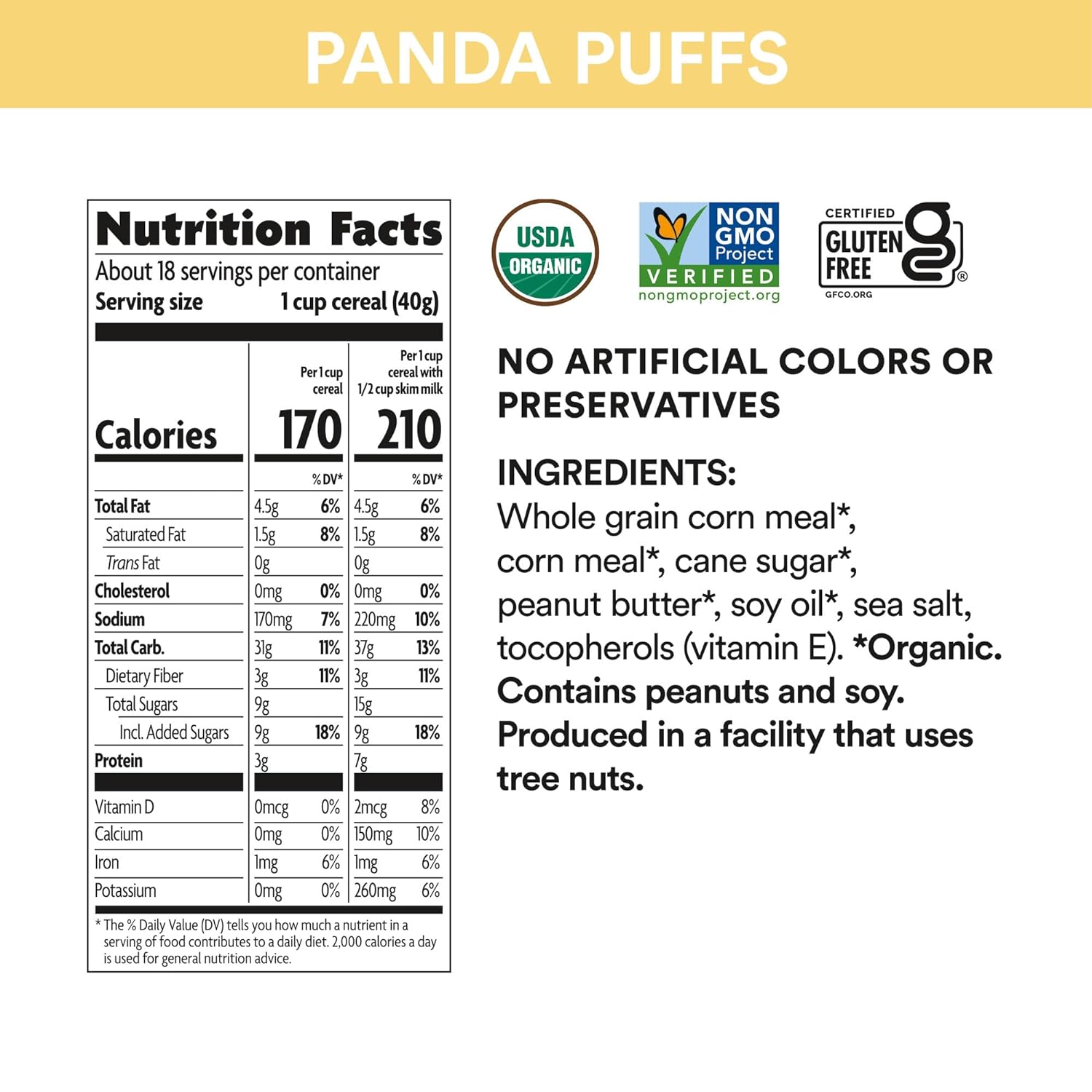 EnviroKidz Panda Puffs Organic Peanut Butter Cereal,25.6 Ounce (Pack of 4),Gluten Free,Non-GMO,EnviroKidz by Nature's Path