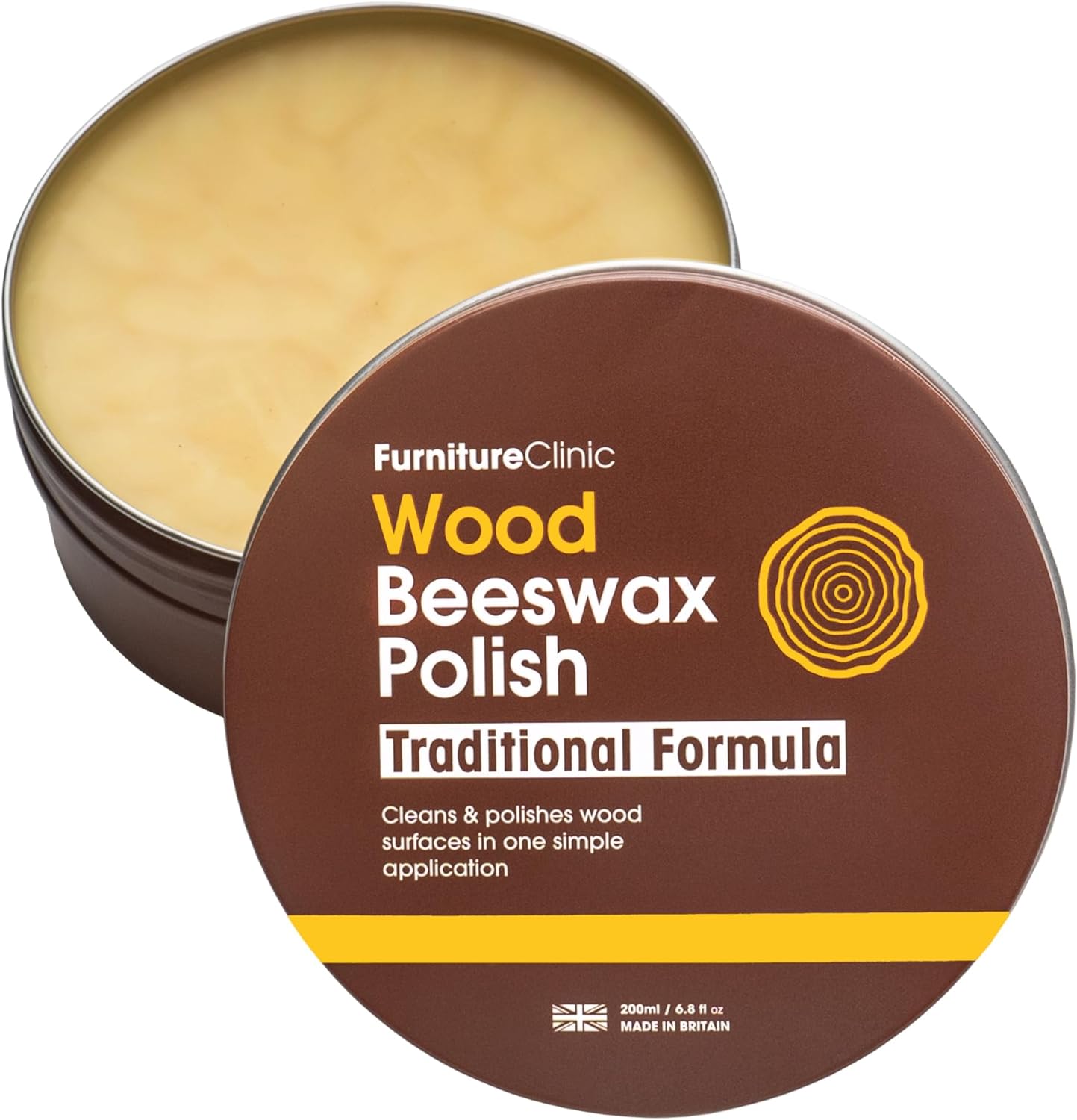 Furniture Clinic Premium Beeswax Polish (6.8oz/200ml) | Condition, Restore, Protect, & Waterproof Wood Furniture, Cabinets, and More | Natural Wax for all Wood Types & Colors - Oak, Teak, Dark & Light