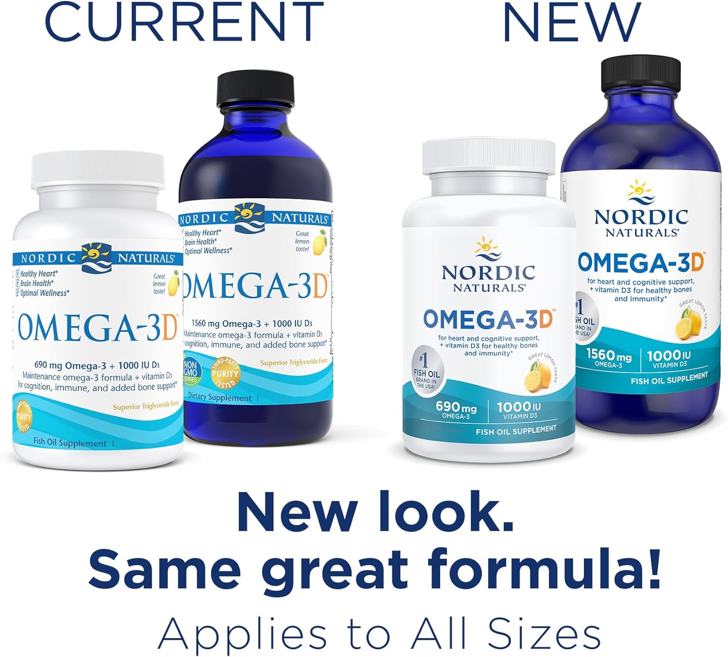 Nordic Naturals Omega-3D, Lemon Flavor - 8 oz - 1560 mg Omega-3 + 1000 IU Vitamin D3 - Fish Oil - EPA & DHA - Immune Support, Brain & Heart Health, Healthy Bones - Non-GMO - 48 Servings : Health & Household