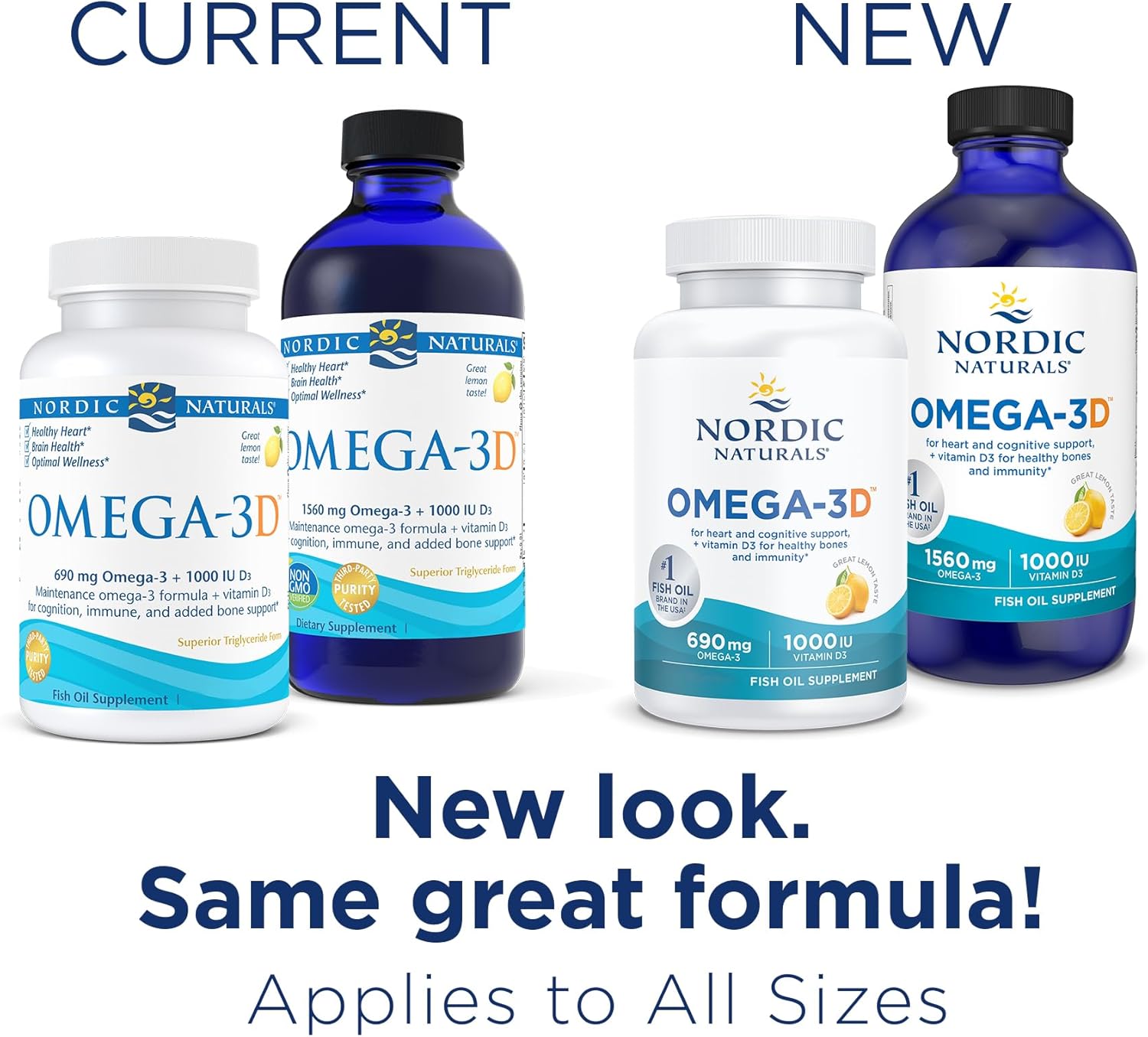 Nordic Naturals Omega-3D, Lemon Flavor - 60 Soft Gels - 690 mg Omega-3 + 1000 IU Vitamin D3 - Fish Oil - EPA & DHA - Immune Support, Brain & Heart Health, Healthy Bones - Non-GMO - 30 : Health & Household