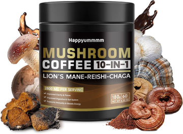 Mushroom Coffee - Lions Mane Mushroom Powder Instant Coffee With Lion'S Mane, Reishi, Chaga, Cordyceps, And Turkey Tail - Alternative For Energy, Mental Clarity & Focus, Brain Booster 6.35Oz(180G)
