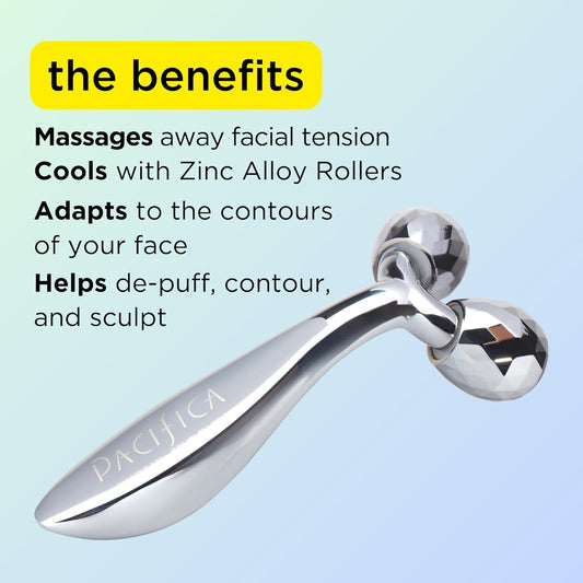 Pacifica Beauty, Future Youth Facial Massage Roller, Zinc Alloy, Sculpt, Firm & Depuff, Face Sculpting Tool for Lymphatic Drainage & Debloating, Facial Massage, Skin Care Routine