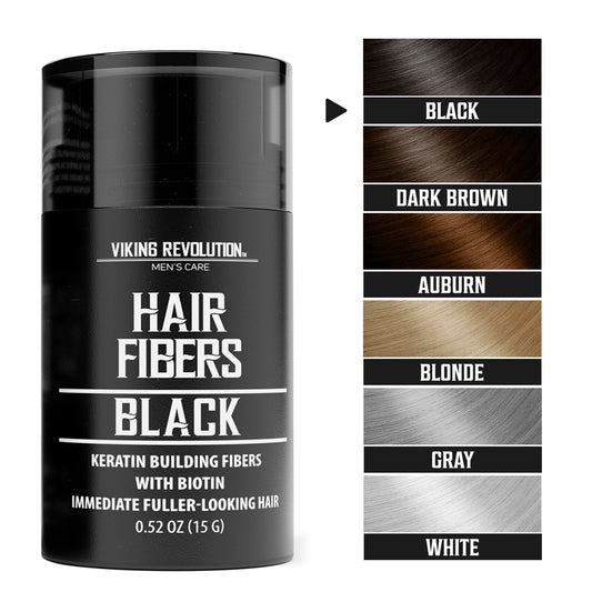 Viking Revolution Black Hair Fibers For Thinning Hair Men - Thick Fiber For Bald Spot Cover Up - Hair Building Fibers With Kerating And Biotin - Hair Fiber For Men For Thicker And Fuller Look (0.52Oz)