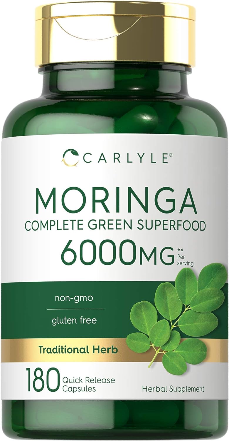 Carlyle Moringa Oleifera | 180 Capsules | Non-GMO and Gluten Free Supplement | Complete Green Superfood | from Moringa Leaf Powder