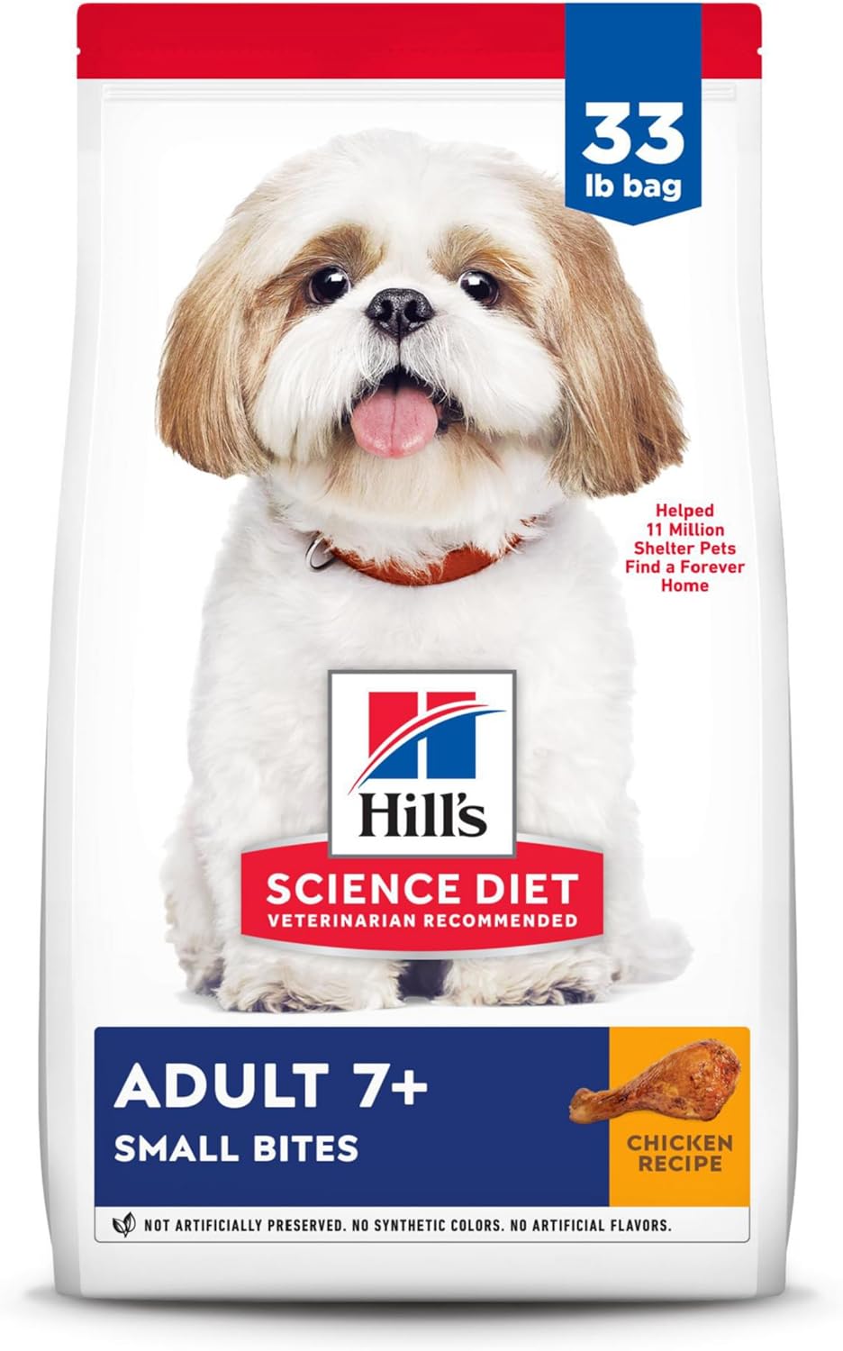 Hill's Science Diet Adult 7+, Senior Adult 7+ Premium Nutrition, Small Kibble, Dry Dog Food, Chicken, Brown Rice, & Barley, 33 lb Bag