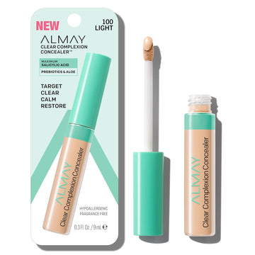 Almay Clear Complexion Acne & Blemish Spot Treatment Concealer Makeup With Salicylic Acid- Lightweight, Full Coverage, Hypoallergenic, Fragrance-Free, For Sensitive Skin, 100 Light, 0.3 Fl Oz