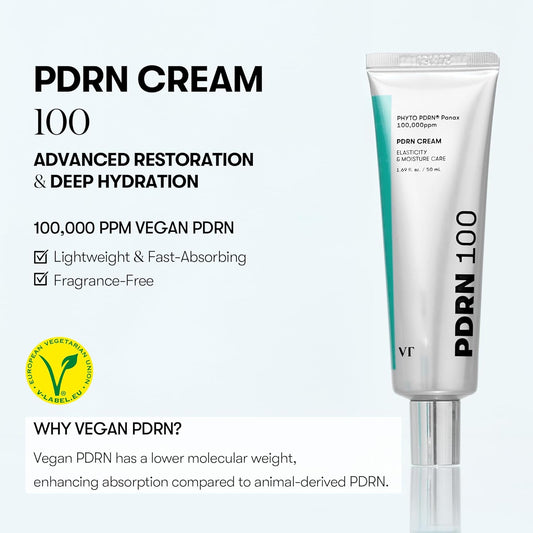Vt Cosmetics Pdrn Cream 100, Nourishing & Restorative Moisturizer With 100,000 Ppm Vegan Pdrn, Lightweight Hydrating Cream For Glowy Glass Skin, Korean Skincare