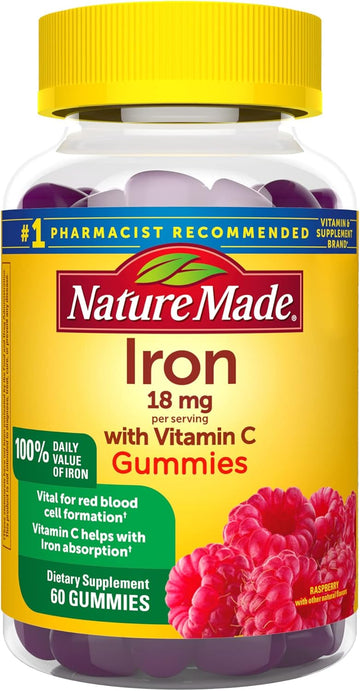 Nature Made Iron 18 Mg Per Serving With Vitamin C, Dietary Supplement For Red Blood Cell Support, 60 Gummies, 30 Day Supply