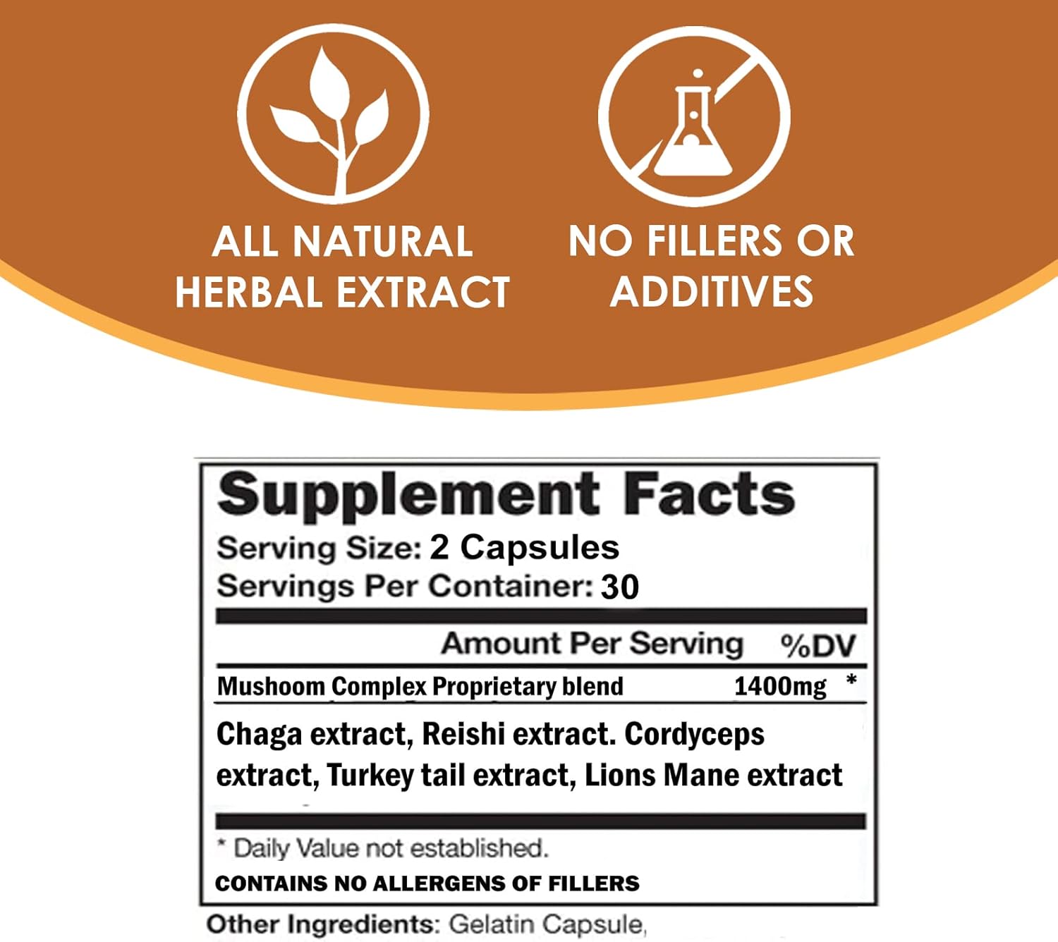 VH Nutrition MUSHROOM SUPPLEMENT | Mushroom Complex for Vitality Support* 1400mg | Adaptagen Formula includes: Lions Mane, Chaga, Reishi, Extracts | 60 Capsules : Health & Household