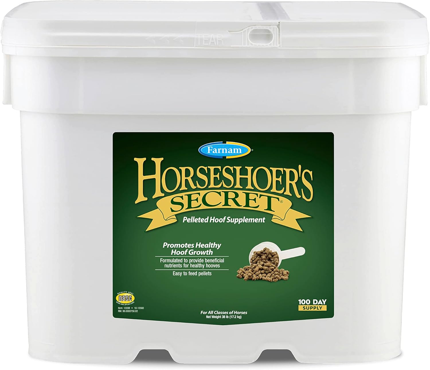 Farnam Horseshoer'S Secret Pelleted Hoof Supplements, Promotes Healthy Hoof Growth, Maintains Hoof Walls & Supports Cracked Hooves, 38 Lbs., 100 Day Supply