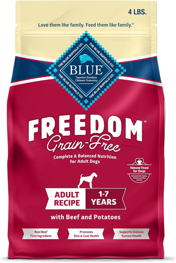 Blue Buffalo Freedom Grain-Free Dry Dog Food, Complete & Balanced Nutrition For Adult Dogs, Made In The Usa With Natural Ingredients, Beef & Potatoes, 4-Lb. Bag