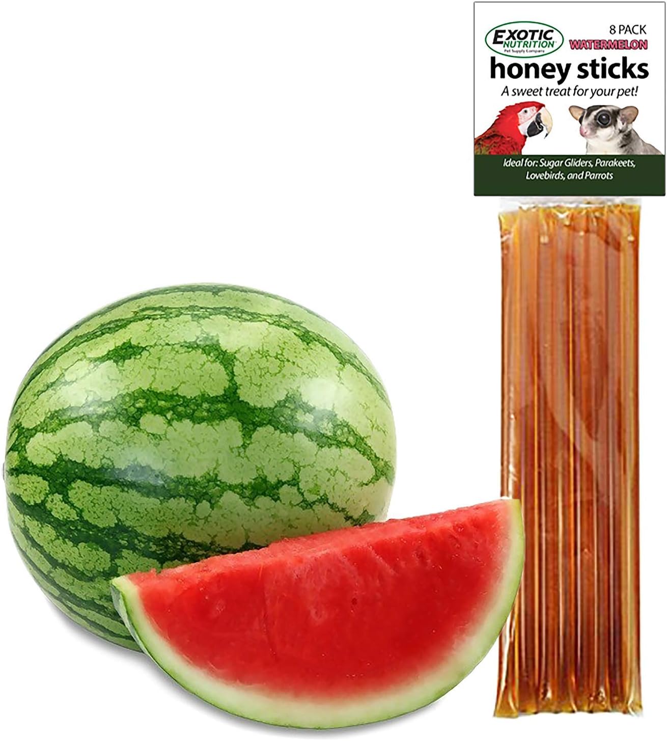 Honey Sticks - Watermelon Flavor (8 Sticks) - All-Natural Sweet Honey Treat - Made with Orange Blossom Honey - Sugar Gliders, Marmosets, Parrots, Canaries, Finches, Parakeets, Cockatiels, Other Birds… : Pet Supplies