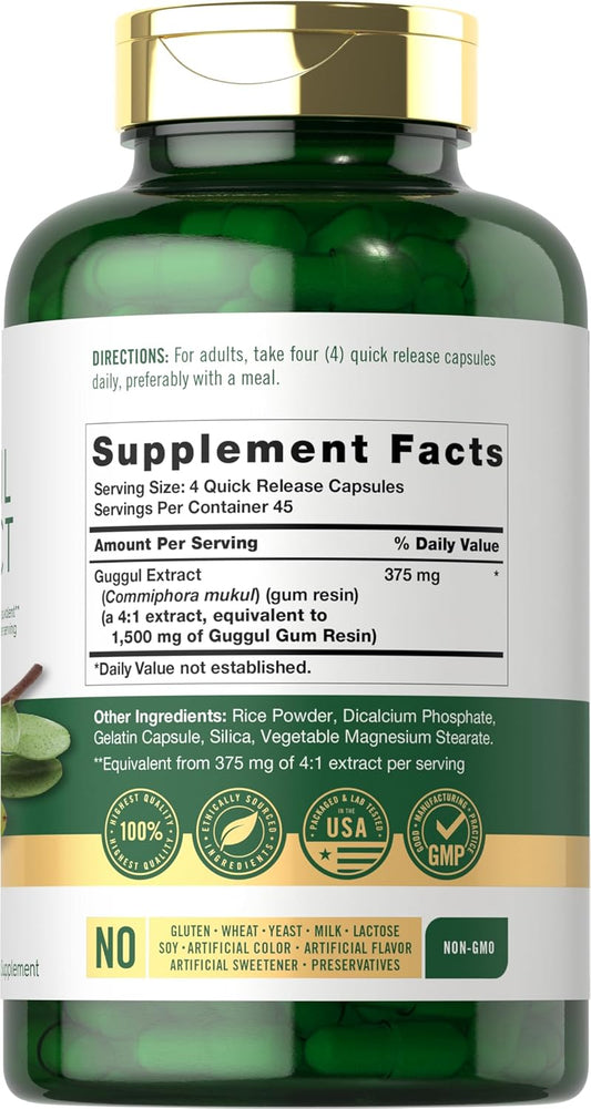 Carlyle Guggul Extract Supplement | 1500Mg | 180 Capsules | Guggulsterone | Non-Gmo And Gluten Free