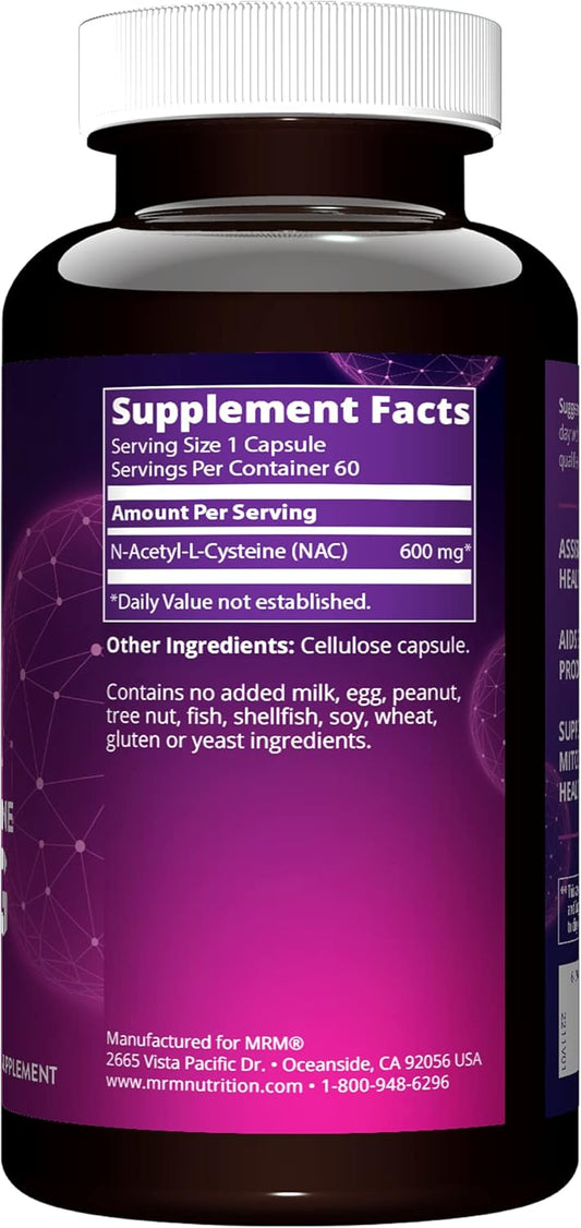 Mrm Nutrition N-Acetyl-Cysteine (Nac) 600Mg | Antixoidant | Resipratory Health | Liver Health | Mitochondrial Health | Vegan + Gluten-Free | 60 Servings