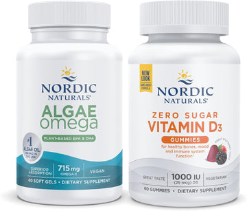 Nordic Naturals Vegan Cognitive and Bone Density Starter Pack - Algae Omega Zero Sugar Vitamin D3 Gummies