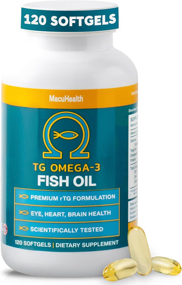 Macuhealth Omega 3 Fish Oil - 1100Mg Dha, 1100Mg Epa, Eye & Brain Health Supplement, Triglyceride Formula, 120 Softgels