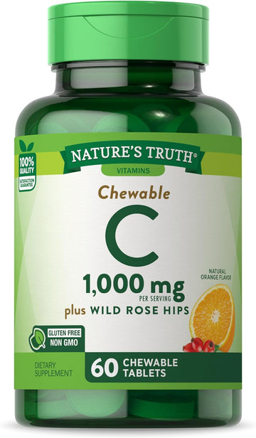 Chewable Vitamin C with Rose Hips | 500 mg | 60 Tablets | Vegetarian, Non-GMO & Gluten Free Supplement | by Nature's Truth