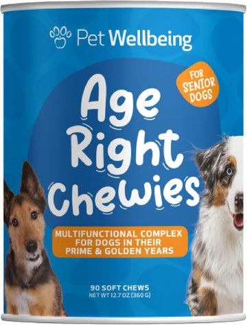 Pet Wellbeing Age Right Chewies For Dogs In Their Prime & Senior Years - Vet-Formulated - Daily Multifunctional Support For Joint Mobility, Immune, Heart Health, Shiny Coat, Energy - 90 Soft Chews