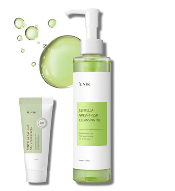 Iunik Centella Asiatica Cleansing Oil - Pore & Sebum Control Oil Cleanser | Makeup & Sunscreen Remover For Women & Men Dry Oily Sensitive Acne-Prone Skin Gentle Face & Body Wash Korean Skincare