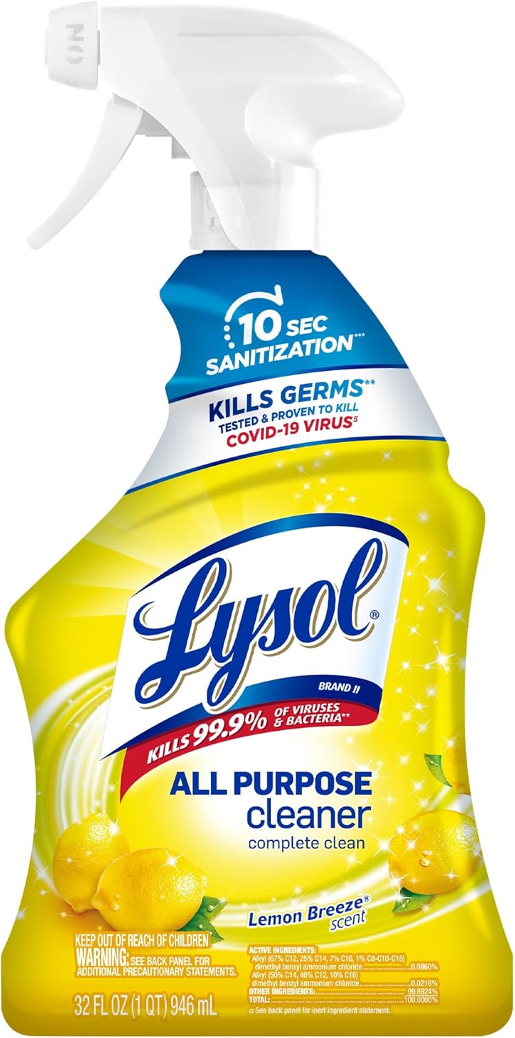 Lysol All-Purpose Cleaner, Sanitizing And Disinfecting Spray, To Clean And Deodorize, Lemon Breeze Scent, 32Oz